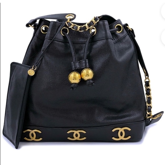 Chanel Caviar leather bucket bag 24K gold plated CC - Picture 1 of 16